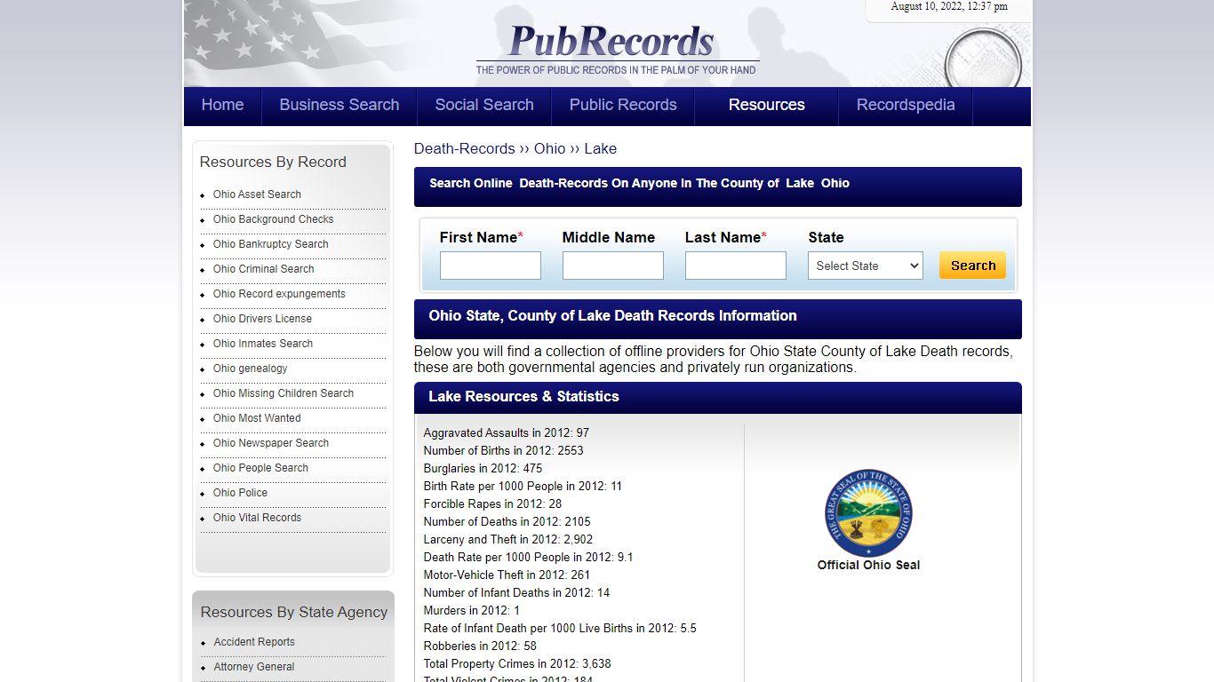 Lake County, Ohio Death Records