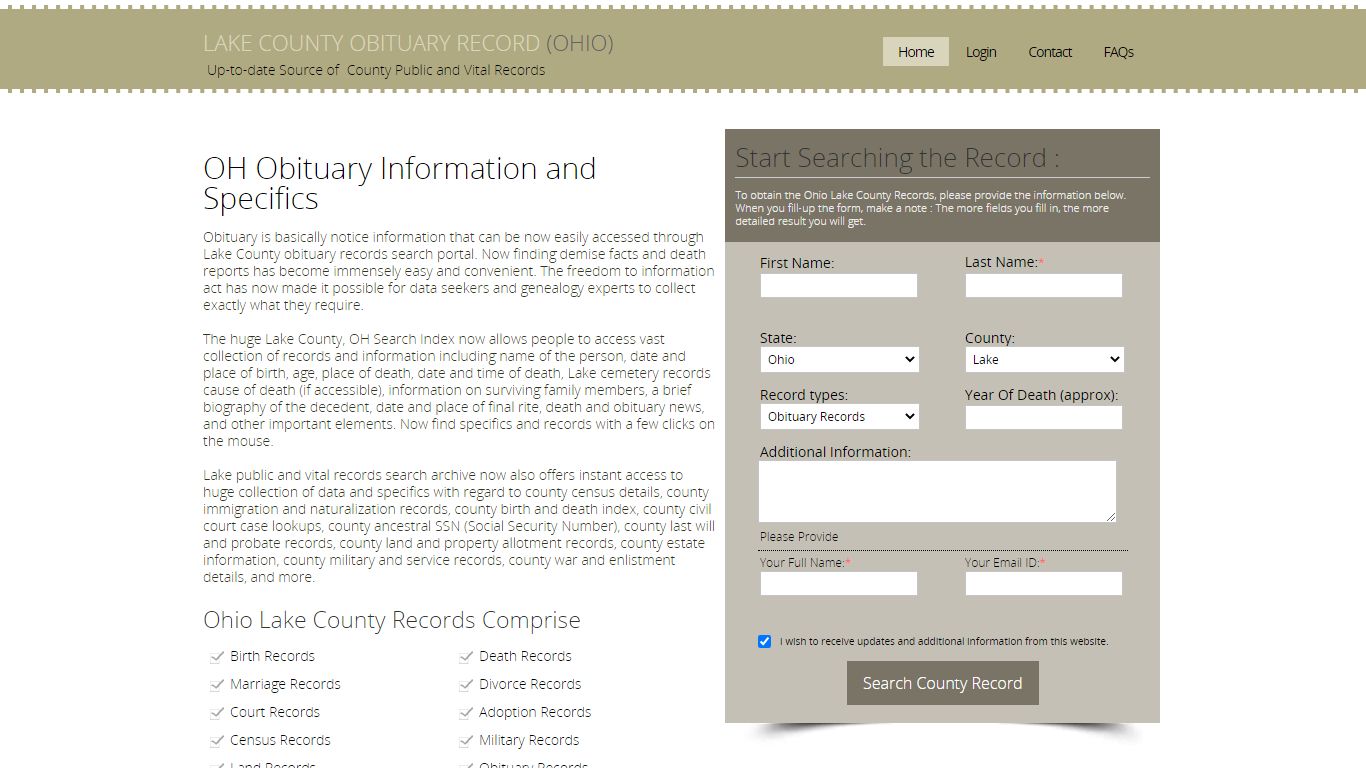 Lake County, Ohio Obituary Death Notice Index